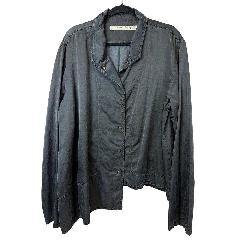 Cynthia Ashby Black Long Sleeve Snap Up Asymmetrical Jacket Size L XL